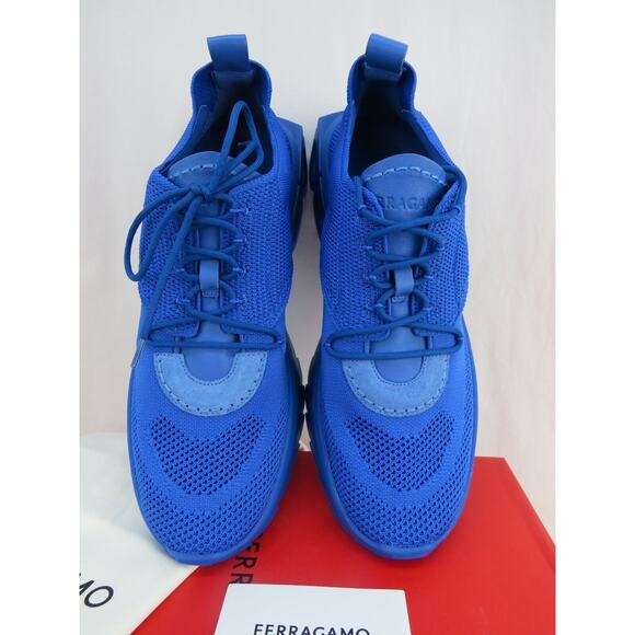 NIB FERRAGAMO BLUE NIMA KNIT MESH LACE LOGO LOW TOP SNEAKERS 10.5 43.5 ITALY - Picture 11 of 16